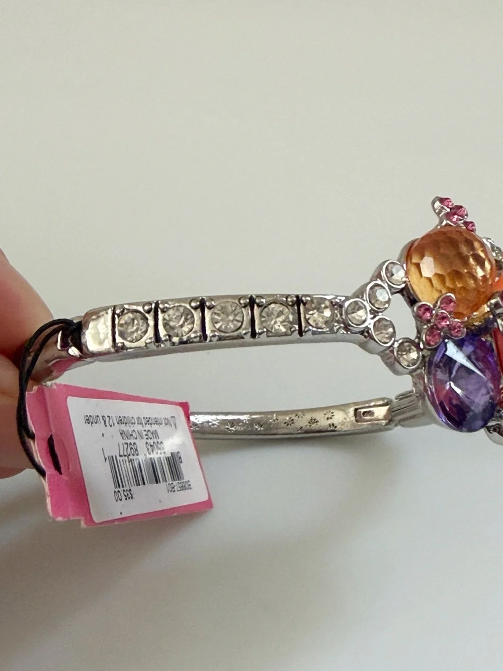 Betsey Johnson Garden Flowers Rhinestone Silver Tone Hinge Bracelet NWT